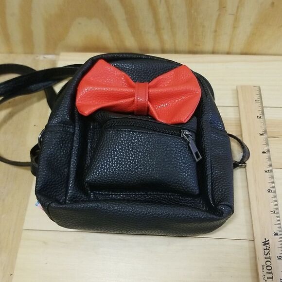 Mini Backpack Black Purse with Mouse Ears and Red Bow Vegan Leather - Picture 8 of 8